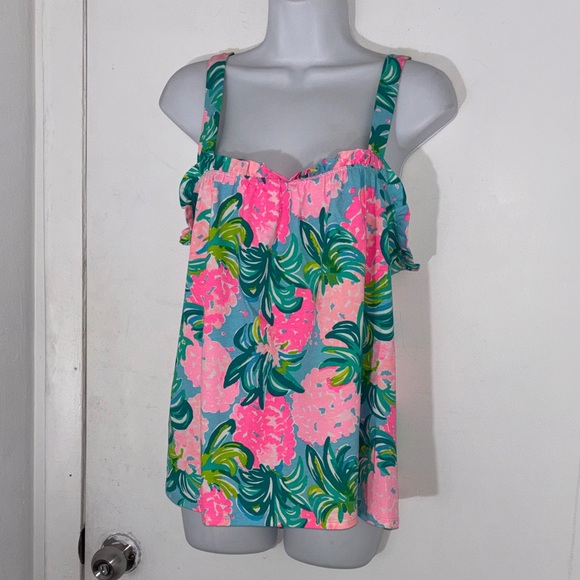 Lilly Pulitzer Tops - Lilly Pulitzer Pink & Teal Floral Tank with Green Accents